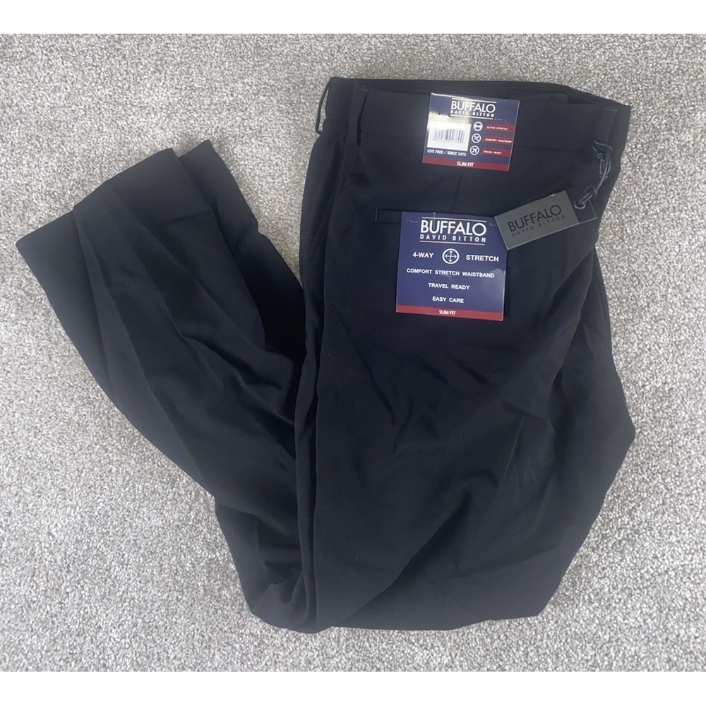 Buffalo David Bitton 4 Way Stretch Slim Fit Black Pants Mens 36x30 Travel Ready